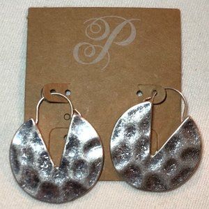 Plunder Stamped Silver Tone Round Earrings